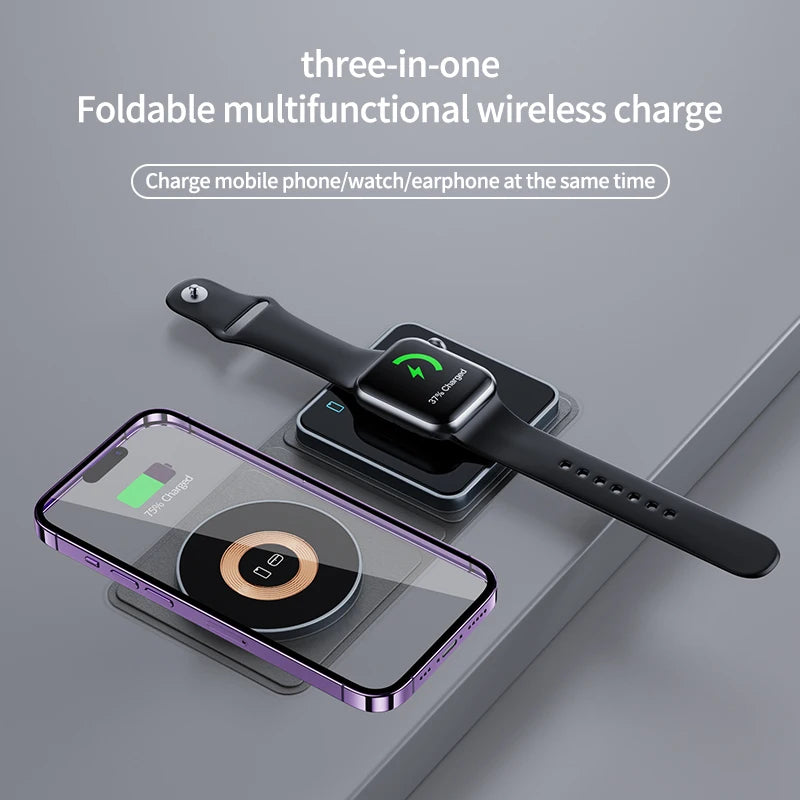 The new magSafe magnetic wireless charger is suitable for Apple mobile phone 15W fast charging three-in-one wireless charger