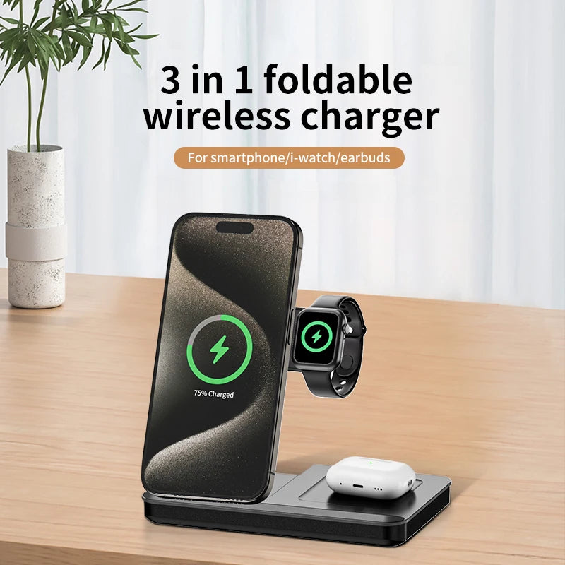 Magnetic Folding Three in One Wireless Charging Charger 15W Fast Charging Suitable for Apple Phone Watch Earphones