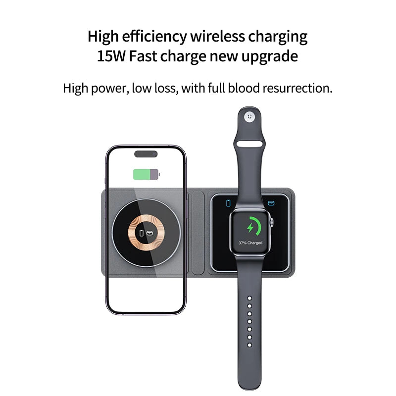 The new magSafe magnetic wireless charger is suitable for Apple mobile phone 15W fast charging three-in-one wireless charger