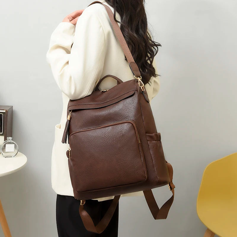 Luxury Pu Leather Backpack Women Vintage Shoulder Bag Ladies High Capacity Travel Backpacks School Bags Girls Mochila Feminina