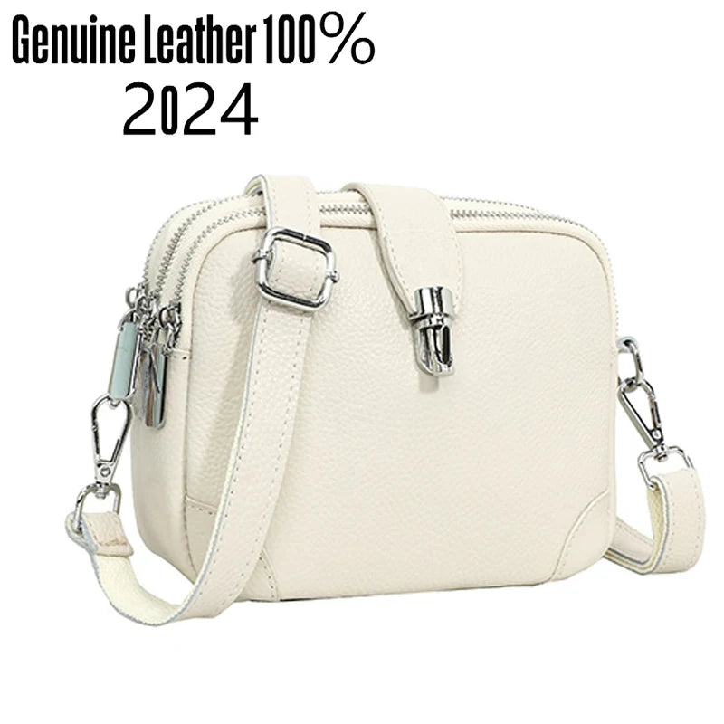 Luxury New 2024 Women's Shoulder Bag 100% Layer Cowhide Female Messenger Bags Trendy Designer Casual Handbag Wallet Sac A Main