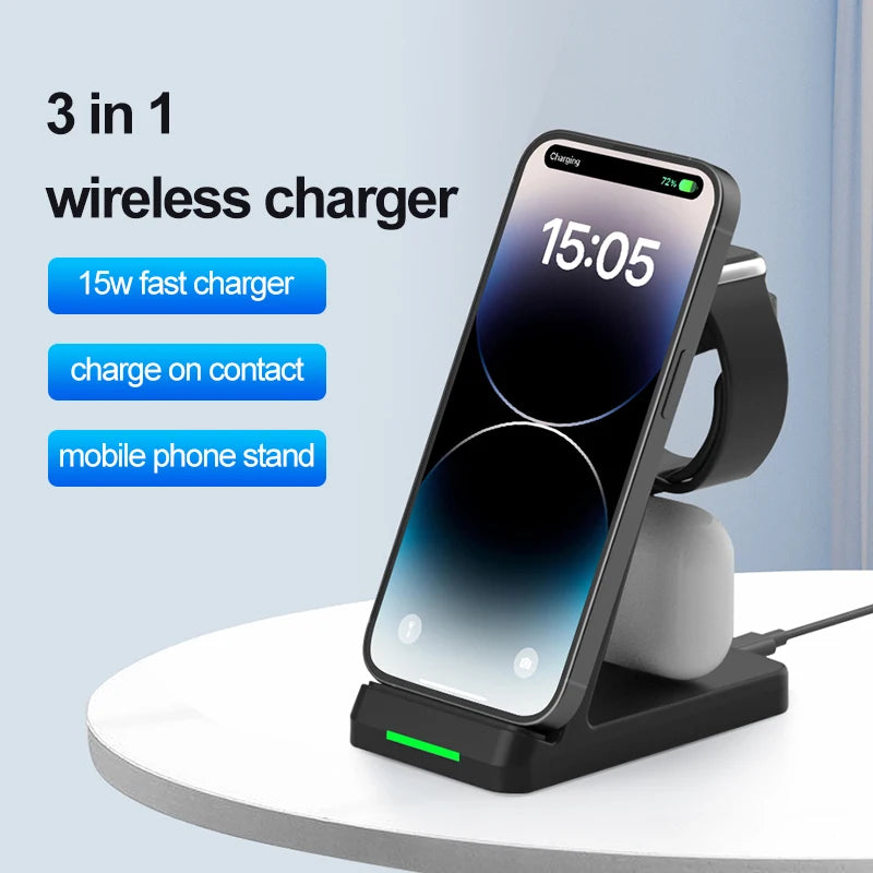 Three-in-one mobile phone wireless charger suitable for iphone mobile phone earphone watch holder