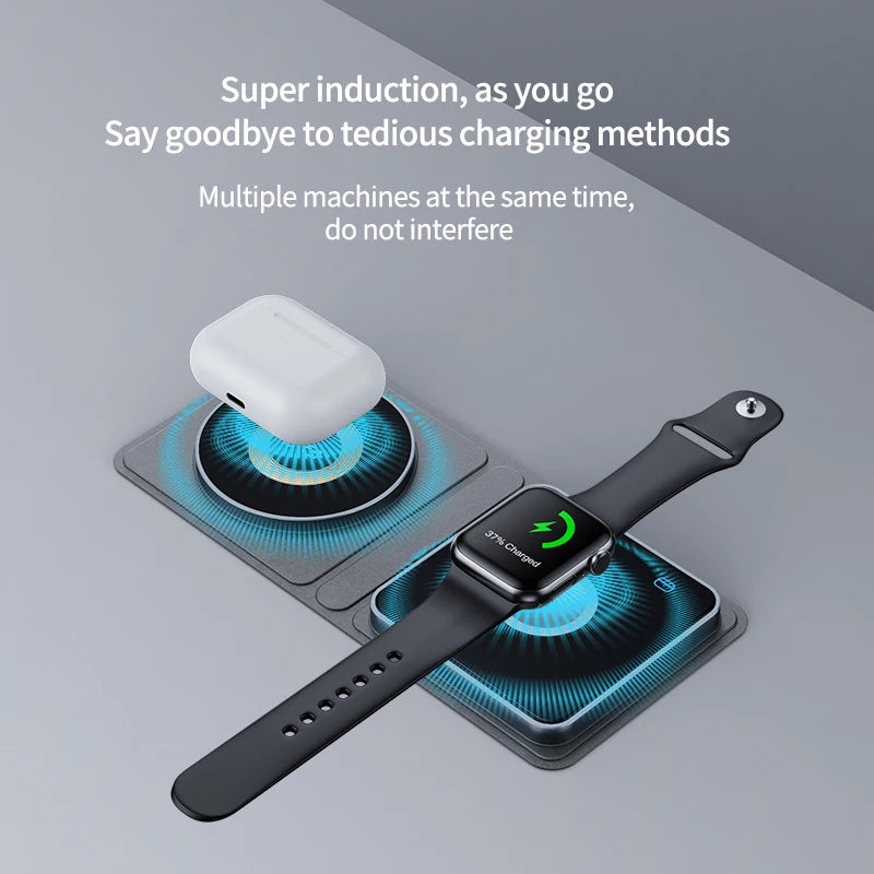 The new magSafe magnetic wireless charger is suitable for Apple mobile phone 15W fast charging three-in-one wireless charger